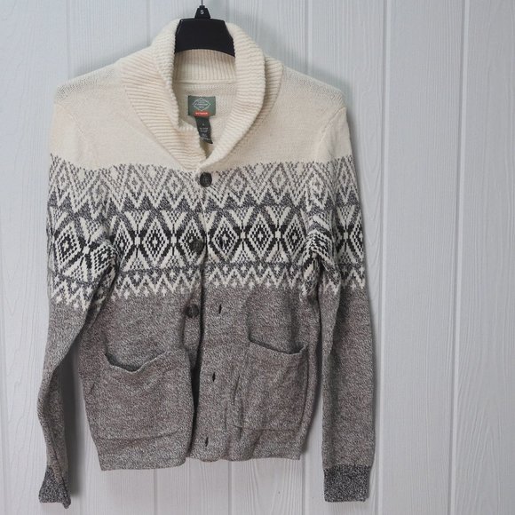St. John's Bay Outdoor Ivory Brown Gray Fair Isle Sweater Mens Sz Small Cardigan - Picture 1 of 4